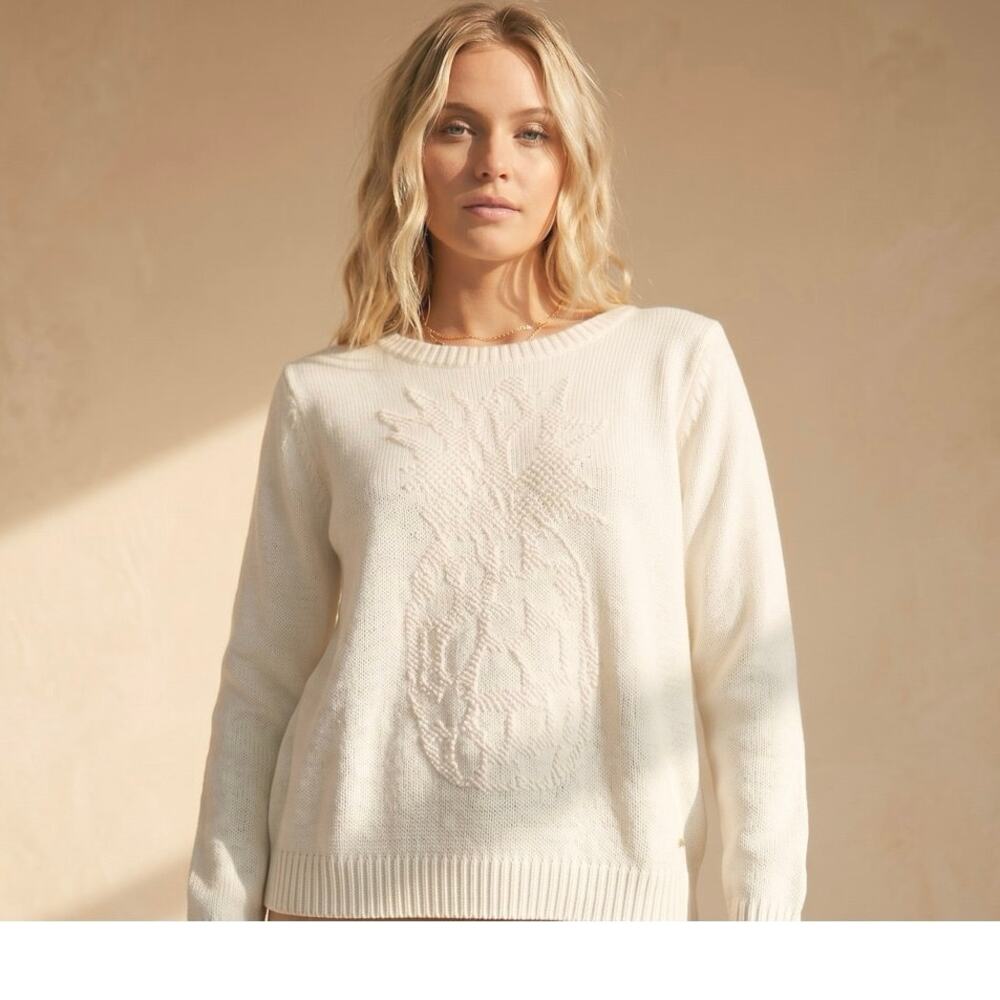 Billabong White Cotton Knit Pineapple Sweater Women's Small Hi-Low Hem NWOT